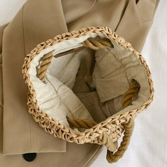 Khaki Casual Women's Foldable Bucket Drawstring Backpack Outdoor - Picture 2 of 11